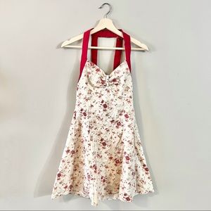 VINTAGE HANDMADE cream & red floral mini dress